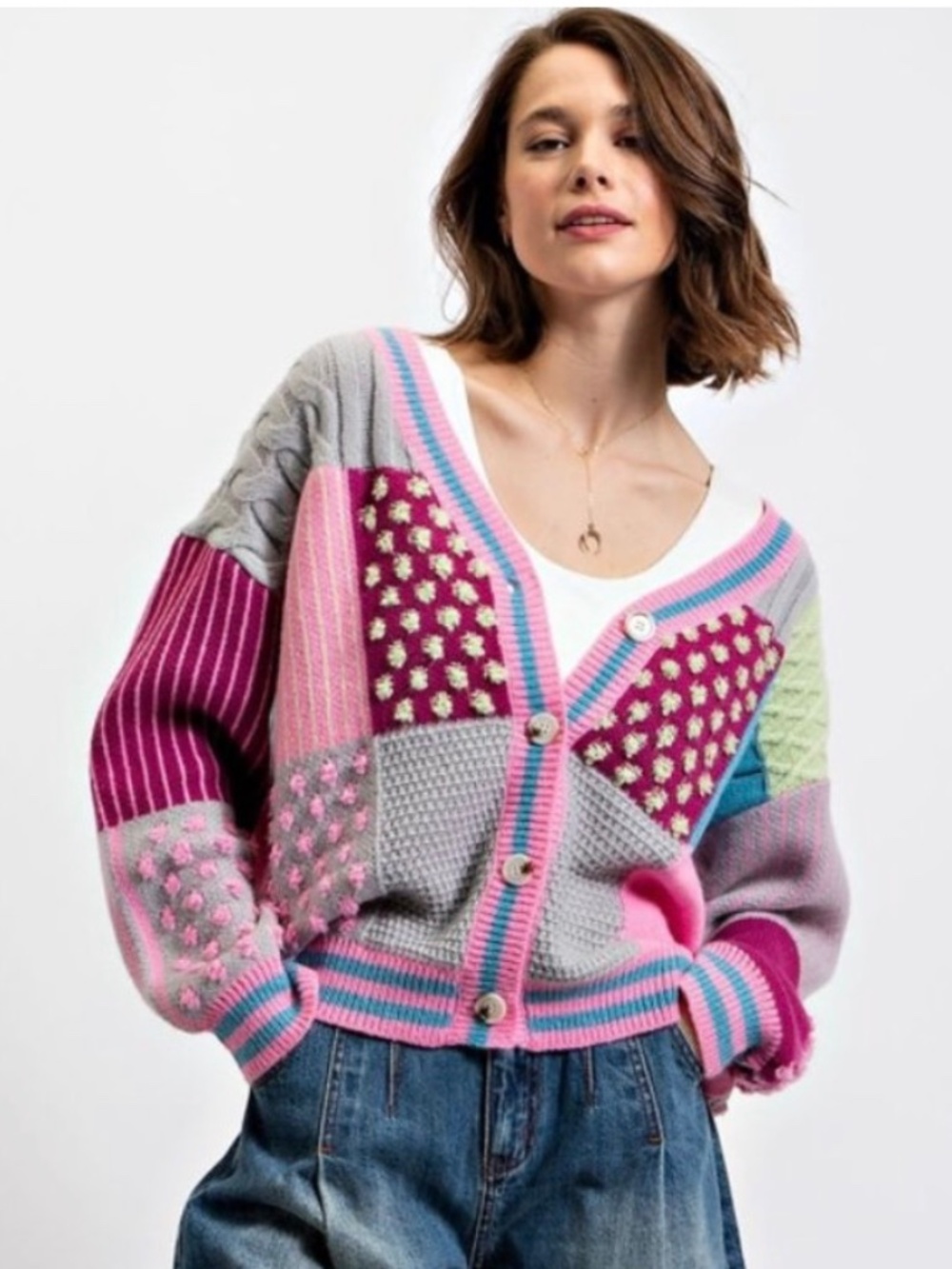 Easel patchwork over sized cardigan  size L